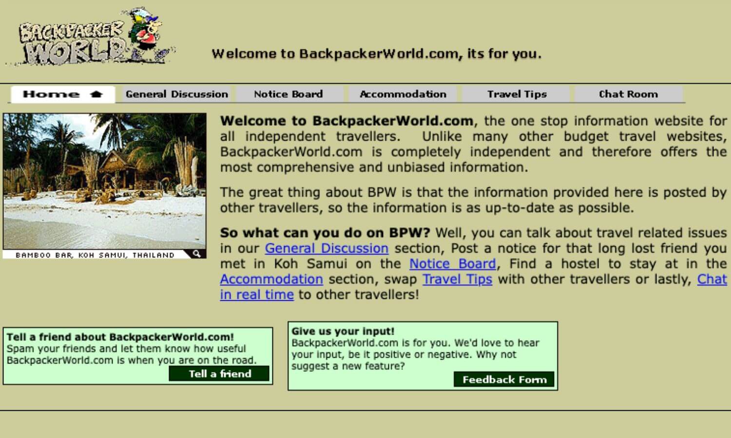 about us backpackers world website 2001